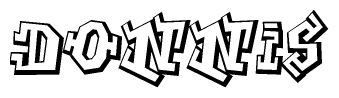 The clipart image depicts the word Donnis in a style reminiscent of graffiti. The letters are drawn in a bold, block-like script with sharp angles and a three-dimensional appearance.