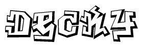 The clipart image depicts the word Decky in a style reminiscent of graffiti. The letters are drawn in a bold, block-like script with sharp angles and a three-dimensional appearance.