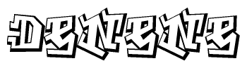 The image is a stylized representation of the letters Denene designed to mimic the look of graffiti text. The letters are bold and have a three-dimensional appearance, with emphasis on angles and shadowing effects.