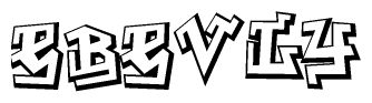 The clipart image depicts the word Ebevly in a style reminiscent of graffiti. The letters are drawn in a bold, block-like script with sharp angles and a three-dimensional appearance.