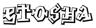 The clipart image depicts the word Etosha in a style reminiscent of graffiti. The letters are drawn in a bold, block-like script with sharp angles and a three-dimensional appearance.