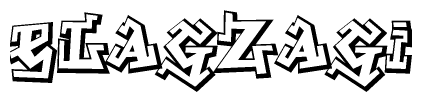 The clipart image depicts the word Elagzagi in a style reminiscent of graffiti. The letters are drawn in a bold, block-like script with sharp angles and a three-dimensional appearance.