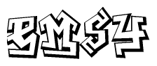 The clipart image depicts the word Emsy in a style reminiscent of graffiti. The letters are drawn in a bold, block-like script with sharp angles and a three-dimensional appearance.