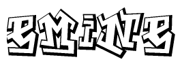 The image is a stylized representation of the letters Emine designed to mimic the look of graffiti text. The letters are bold and have a three-dimensional appearance, with emphasis on angles and shadowing effects.