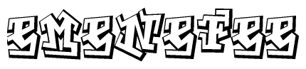 The image is a stylized representation of the letters Emenefee designed to mimic the look of graffiti text. The letters are bold and have a three-dimensional appearance, with emphasis on angles and shadowing effects.