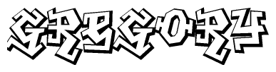 The clipart image depicts the word Gregory in a style reminiscent of graffiti. The letters are drawn in a bold, block-like script with sharp angles and a three-dimensional appearance.