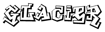 The clipart image depicts the word Glacier in a style reminiscent of graffiti. The letters are drawn in a bold, block-like script with sharp angles and a three-dimensional appearance.