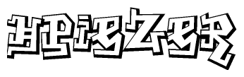 The image is a stylized representation of the letters Hpiezer designed to mimic the look of graffiti text. The letters are bold and have a three-dimensional appearance, with emphasis on angles and shadowing effects.