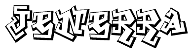 The image is a stylized representation of the letters Jenerra designed to mimic the look of graffiti text. The letters are bold and have a three-dimensional appearance, with emphasis on angles and shadowing effects.