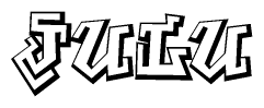 The clipart image depicts the word Julu in a style reminiscent of graffiti. The letters are drawn in a bold, block-like script with sharp angles and a three-dimensional appearance.