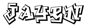 The clipart image depicts the word Jayen in a style reminiscent of graffiti. The letters are drawn in a bold, block-like script with sharp angles and a three-dimensional appearance.