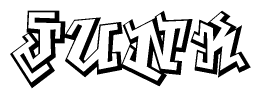 The image is a stylized representation of the letters Junk designed to mimic the look of graffiti text. The letters are bold and have a three-dimensional appearance, with emphasis on angles and shadowing effects.