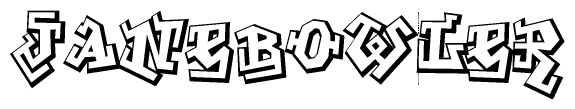 The clipart image depicts the word Janebowler in a style reminiscent of graffiti. The letters are drawn in a bold, block-like script with sharp angles and a three-dimensional appearance.