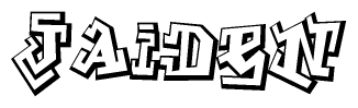 The image is a stylized representation of the letters Jaiden designed to mimic the look of graffiti text. The letters are bold and have a three-dimensional appearance, with emphasis on angles and shadowing effects.