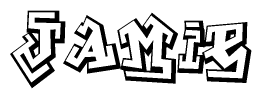 The image is a stylized representation of the letters Jamie designed to mimic the look of graffiti text. The letters are bold and have a three-dimensional appearance, with emphasis on angles and shadowing effects.