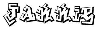 The clipart image depicts the word Jakkie in a style reminiscent of graffiti. The letters are drawn in a bold, block-like script with sharp angles and a three-dimensional appearance.