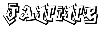 The clipart image depicts the word Janine in a style reminiscent of graffiti. The letters are drawn in a bold, block-like script with sharp angles and a three-dimensional appearance.