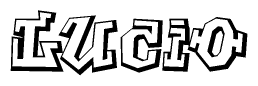 The clipart image depicts the word Lucio in a style reminiscent of graffiti. The letters are drawn in a bold, block-like script with sharp angles and a three-dimensional appearance.
