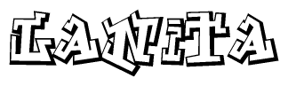 The clipart image depicts the word Lanita in a style reminiscent of graffiti. The letters are drawn in a bold, block-like script with sharp angles and a three-dimensional appearance.