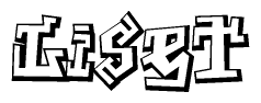 The clipart image depicts the word Liset in a style reminiscent of graffiti. The letters are drawn in a bold, block-like script with sharp angles and a three-dimensional appearance.