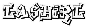 The clipart image depicts the word Lashirl in a style reminiscent of graffiti. The letters are drawn in a bold, block-like script with sharp angles and a three-dimensional appearance.