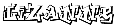 The clipart image depicts the word Lizanne in a style reminiscent of graffiti. The letters are drawn in a bold, block-like script with sharp angles and a three-dimensional appearance.