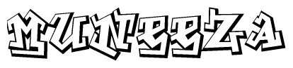 The clipart image depicts the word Muneeza in a style reminiscent of graffiti. The letters are drawn in a bold, block-like script with sharp angles and a three-dimensional appearance.