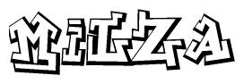 The clipart image depicts the word Milza in a style reminiscent of graffiti. The letters are drawn in a bold, block-like script with sharp angles and a three-dimensional appearance.
