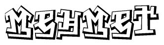 The image is a stylized representation of the letters Mehmet designed to mimic the look of graffiti text. The letters are bold and have a three-dimensional appearance, with emphasis on angles and shadowing effects.