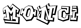 The image is a stylized representation of the letters Monci designed to mimic the look of graffiti text. The letters are bold and have a three-dimensional appearance, with emphasis on angles and shadowing effects.