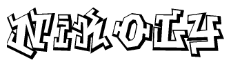 The clipart image depicts the word Nikoly in a style reminiscent of graffiti. The letters are drawn in a bold, block-like script with sharp angles and a three-dimensional appearance.