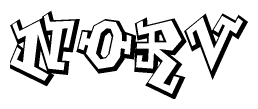 The clipart image depicts the word Norv in a style reminiscent of graffiti. The letters are drawn in a bold, block-like script with sharp angles and a three-dimensional appearance.