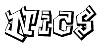 The clipart image depicts the word Nics in a style reminiscent of graffiti. The letters are drawn in a bold, block-like script with sharp angles and a three-dimensional appearance.