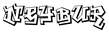 The clipart image depicts the word Neybur in a style reminiscent of graffiti. The letters are drawn in a bold, block-like script with sharp angles and a three-dimensional appearance.