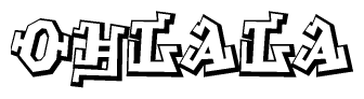 The image is a stylized representation of the letters Ohlala designed to mimic the look of graffiti text. The letters are bold and have a three-dimensional appearance, with emphasis on angles and shadowing effects.