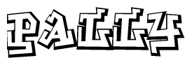 The clipart image depicts the word Pally in a style reminiscent of graffiti. The letters are drawn in a bold, block-like script with sharp angles and a three-dimensional appearance.