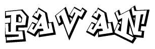 The clipart image depicts the word Pavan in a style reminiscent of graffiti. The letters are drawn in a bold, block-like script with sharp angles and a three-dimensional appearance.