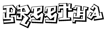   The clipart image depicts the word Preetha in a style reminiscent of graffiti. The letters are drawn in a bold, block-like script with sharp angles and a three-dimensional appearance. 