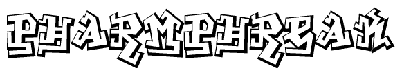 The clipart image depicts the word Pharmphreak in a style reminiscent of graffiti. The letters are drawn in a bold, block-like script with sharp angles and a three-dimensional appearance.