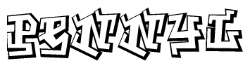 The image is a stylized representation of the letters Pennyl designed to mimic the look of graffiti text. The letters are bold and have a three-dimensional appearance, with emphasis on angles and shadowing effects.