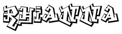 The image is a stylized representation of the letters Rhianna designed to mimic the look of graffiti text. The letters are bold and have a three-dimensional appearance, with emphasis on angles and shadowing effects.