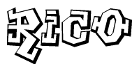 The clipart image depicts the word Rico in a style reminiscent of graffiti. The letters are drawn in a bold, block-like script with sharp angles and a three-dimensional appearance.