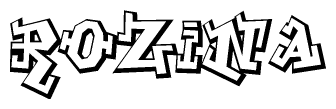 The clipart image depicts the word Rozina in a style reminiscent of graffiti. The letters are drawn in a bold, block-like script with sharp angles and a three-dimensional appearance.