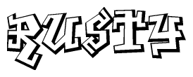 The clipart image features a stylized text in a graffiti font that reads Rusty.