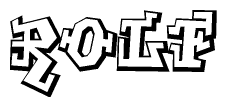 The image is a stylized representation of the letters Rolf designed to mimic the look of graffiti text. The letters are bold and have a three-dimensional appearance, with emphasis on angles and shadowing effects.