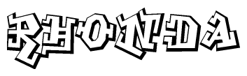 The clipart image depicts the word Rhonda in a style reminiscent of graffiti. The letters are drawn in a bold, block-like script with sharp angles and a three-dimensional appearance.
