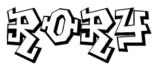 The clipart image depicts the word Rory in a style reminiscent of graffiti. The letters are drawn in a bold, block-like script with sharp angles and a three-dimensional appearance.