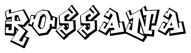 The clipart image depicts the word Rossana in a style reminiscent of graffiti. The letters are drawn in a bold, block-like script with sharp angles and a three-dimensional appearance.