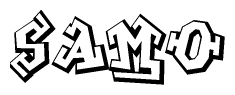 The image is a stylized representation of the letters Samo designed to mimic the look of graffiti text. The letters are bold and have a three-dimensional appearance, with emphasis on angles and shadowing effects.