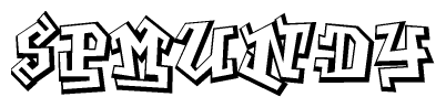 The clipart image depicts the word Spmundy in a style reminiscent of graffiti. The letters are drawn in a bold, block-like script with sharp angles and a three-dimensional appearance.